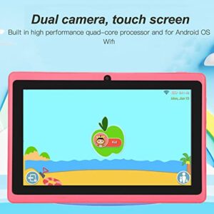 PUSOKEI 7 Inch Kids Tablet,for Android 7.0,MTK6582 Quad Core CPU,IPS HD Display Eye Protection Screen,8GB ROM 1GB RAM Bluetooth Dual Band WiFi Learning Tablet,US Plug(Pink)