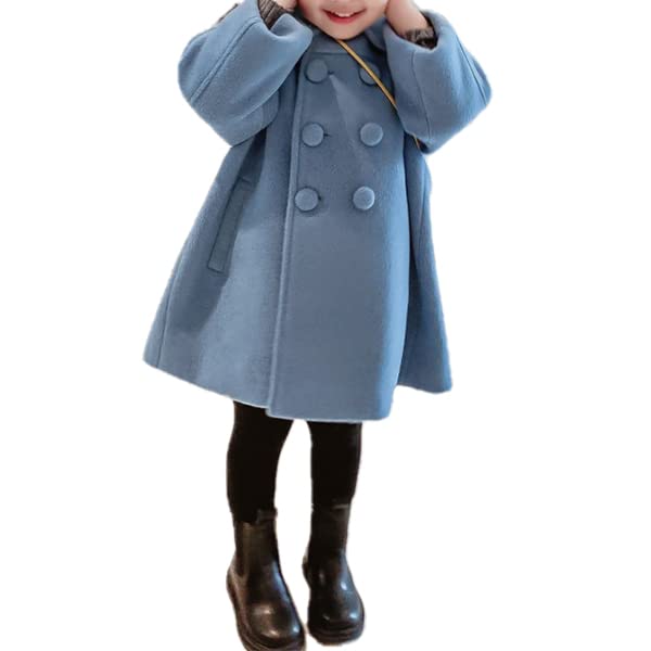 Toddler Girls Dress Coat Jacket Kids Long Sleeve Button Trench Pocket Long Winter Peacoat Outerwear 2-7 Years (Blue, 5-6 Years)