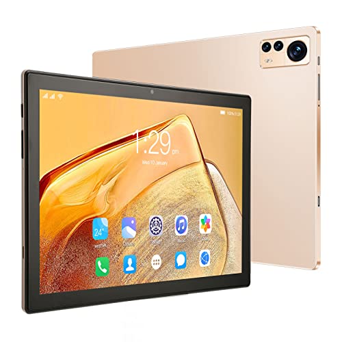 PUSOKEI 10 Inch Tablet PC,Android 11,6G 256G Storage,2.4G/5G Dual Band WiFi,mt6750 Octa Core Processor,Front 1600W Rear 3200W Dual Camera,4G Calling Tablet,7000mAh Battery,US Plug(Gold)