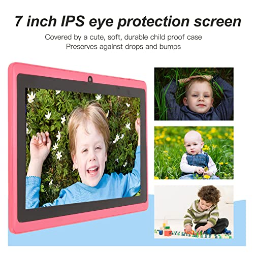 PUSOKEI 7 Inch Kids Tablet,for Android 7.0,MTK6582 Quad Core CPU,IPS HD Display Eye Protection Screen,8GB ROM 1GB RAM Bluetooth Dual Band WiFi Learning Tablet,US Plug(Pink)