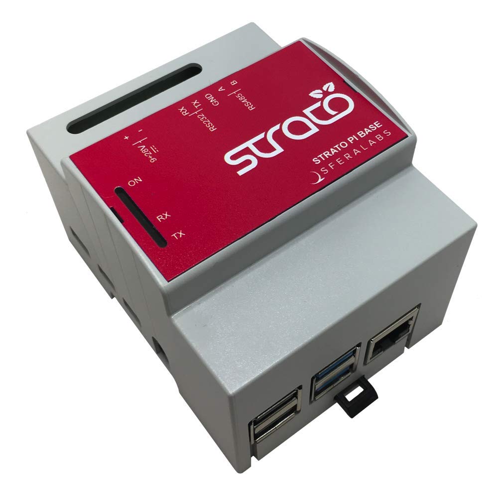 Sfera Labs Strato Pi Base PI4B 8GB - DIN-Rail Case, RS-232/RS-485, Real Time Clock, Hardware Watchdog, Buzzer, Secure Element Chip, CE/FCC/IC/RoHS Compliant