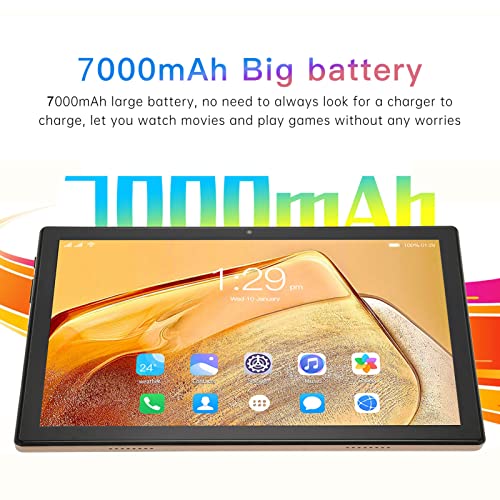 PUSOKEI 10 Inch Tablet PC,Android 11,6G 256G Storage,2.4G/5G Dual Band WiFi,mt6750 Octa Core Processor,Front 1600W Rear 3200W Dual Camera,4G Calling Tablet,7000mAh Battery,US Plug(Gold)