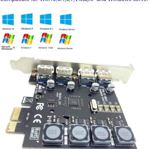 4 Ports PCIE USB 3.0 Card Super Speed 5Gbps PCI Express (PCIe) Expansion Card for Windows 11/10/8.1/8/7/Vista/XP/Server