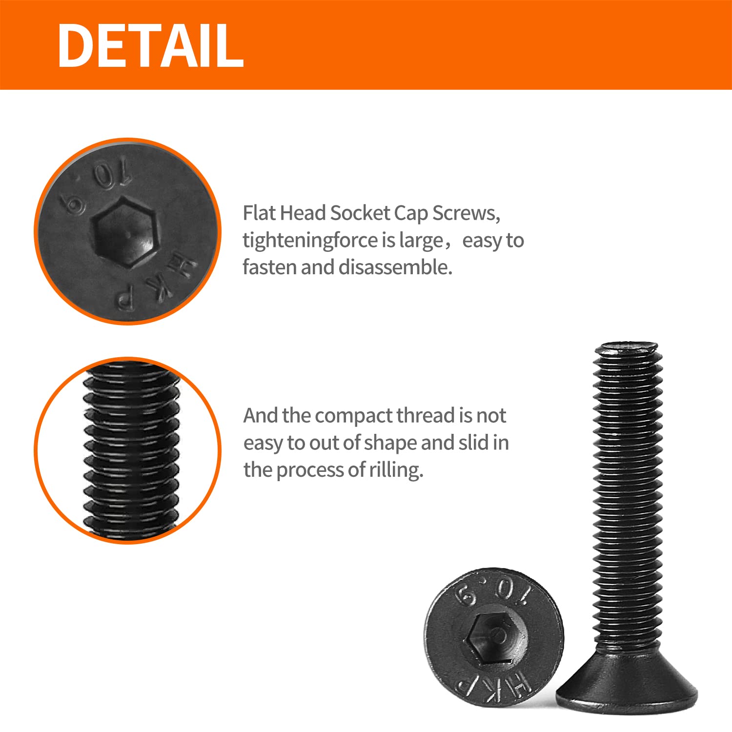 M5 x 8mm 12mm 16mm 20mm 25mm Flat Head Socket Cap Screws Countersunk Bolts, 10.9 Grade Alloy Steel, Black Oxide Finish, Allen Hex Drive, Metric Fully Threaded, Assortment Kit 50PCS