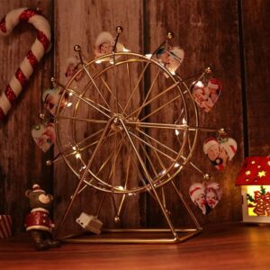 Spinning Ferris Wheel with Personalized 1-12 Heart Photo Custom Metal Desktop Picture Frame with LED Light for Home Décor Christmas Birthday Gifts (Gold)