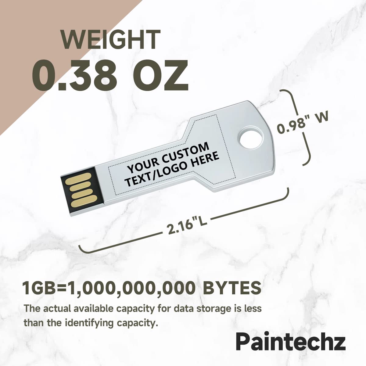 Paintechz Custom Key USB Flash Drives 100 Pack, Personalized Logo Bulk - as Corporate Gifts and Promotional Giveaways - 4GB