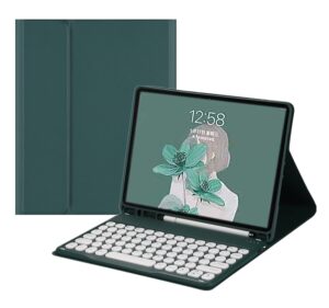 henghui ipad 10 2022 10.9" keyboard case cute round key color keyboard wireless detachable bt keyboard cover for ipad 10th generation 10.9-inch (darkgreen)