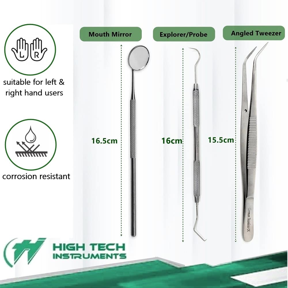 8 Pcs Oral Hygiene Kit Plaque Remover Professional Dental Picks for Teeth, Scraper, Serrated Tweezers, Mouth Mirror, Double Ended Picks for Gum Care Set - Stainless Steel with Carrying Case