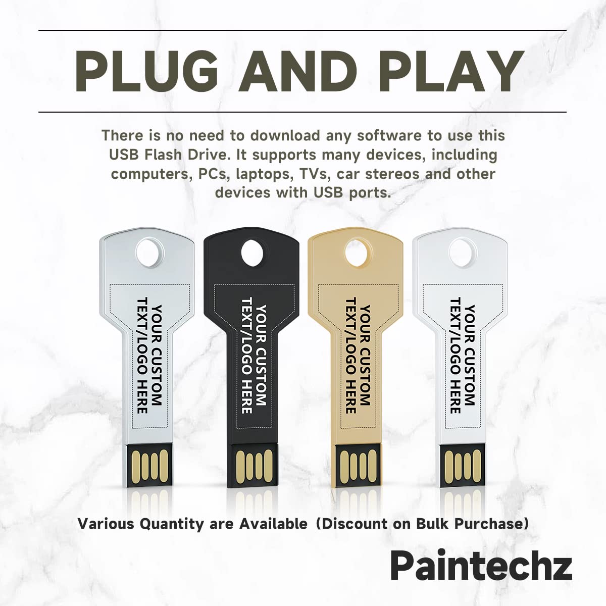 Paintechz Custom Key USB Flash Drives 50 Pack, Personalized Logo Bulk - as Corporate Gifts and Promotional Giveaways - 512MB