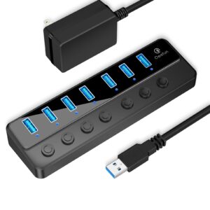 7-Port USB 3.0 Hub, Qeefun 3.0 Powered, USB Adapter USB Extender USB Port Expander USB hub for Laptop, PC, USB Flash Drives, and More ……