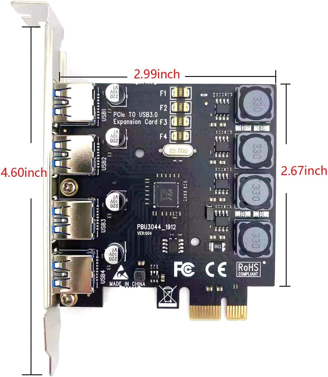 4 Ports PCIE USB 3.0 Card Super Speed 5Gbps PCI Express (PCIe) Expansion Card for Windows 11/10/8.1/8/7/Vista/XP/Server