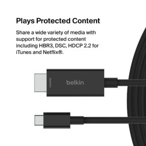 Belkin USB Type C to HDMI 2.1 Cable, 6.6FT/2M Cable with 8K@60Hz, 4K@144Hz, HDR, HBR3, DSC, HDCP 2.2, Works with Chromebook Certified, Compatible with MacBook, iPad Pro and Other USB C Devices