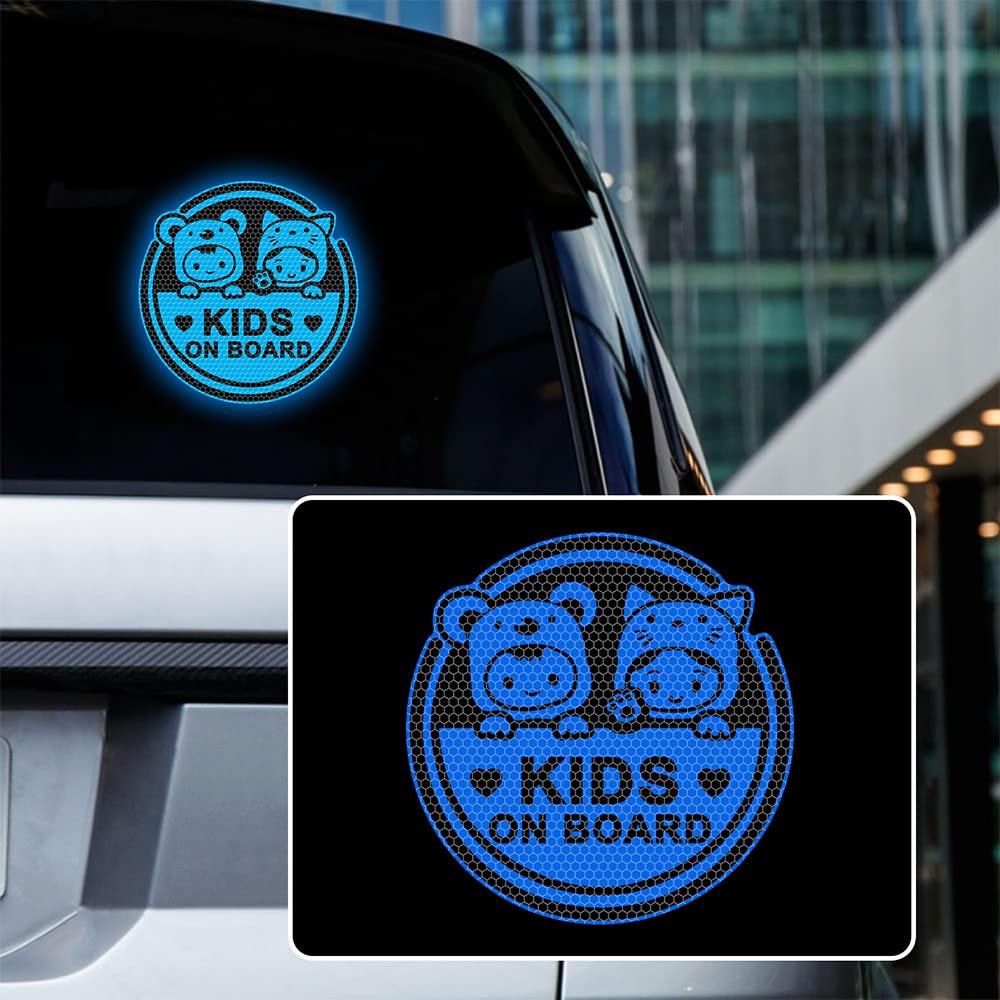 Iprokiu High Intensity Reflective Kids on Board Car Sticker Waterproof Safety Warning Sticker Baby on Board Car Body Bumper Window Decal Kids in Car Sticker Auto Decor 8.03 x 8.03 in (Blue)