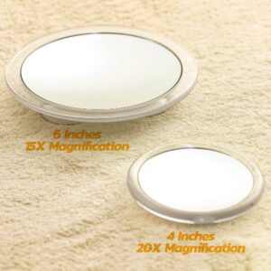 15X Magnifying Mirror -Snowflakes 6-Inch Round Makeup Mirror with Suction Cups for Easy Mounting - Ideal for Makeup, Eyeliner Application, Tweezing, Blackhead & Blemish Removal -Travel-Friendly