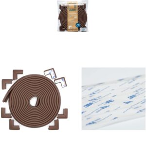 bundle & save - roving cove slim-fit edge corner guards (small 18ft edge 8 corners, coffee brown) + 3m double-sided replacement tape (#9448a) - 36 feet (0.51in wide)