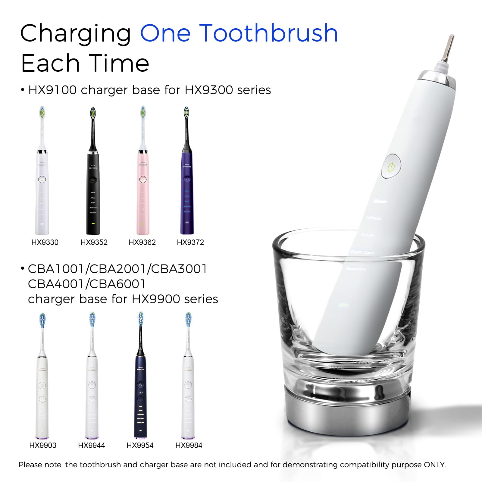 Replacement Charger Glass Cup Compatible with Philips Sonicare Electric Toothbrush HX9352 HX9360 HX9340 HX9900，Charging Base Glass Cup for HX9100 CBA1001 CBA2001 CBA3001