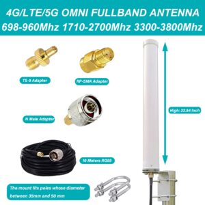 High Gain 10dBi Antenna Universal Wide-Band 4G / LTE 5G WiFi Hotspot Cellular Fullband Antennas and Omni Directional Outdoor Pole Wall Mount Wideband 698-3800MHz Antenne for Verizon, AT&T T-Mobile