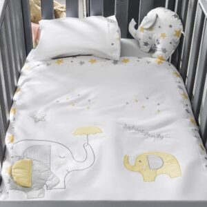 QoupQuru Baby Crib Bedding Set - 100% Turkish Cotton - Nursery Crib Bedding Sets for Boys & Girls - Elephant Design - 4 Color Variations by QQ Baby (Yellow, 7 Pieces)