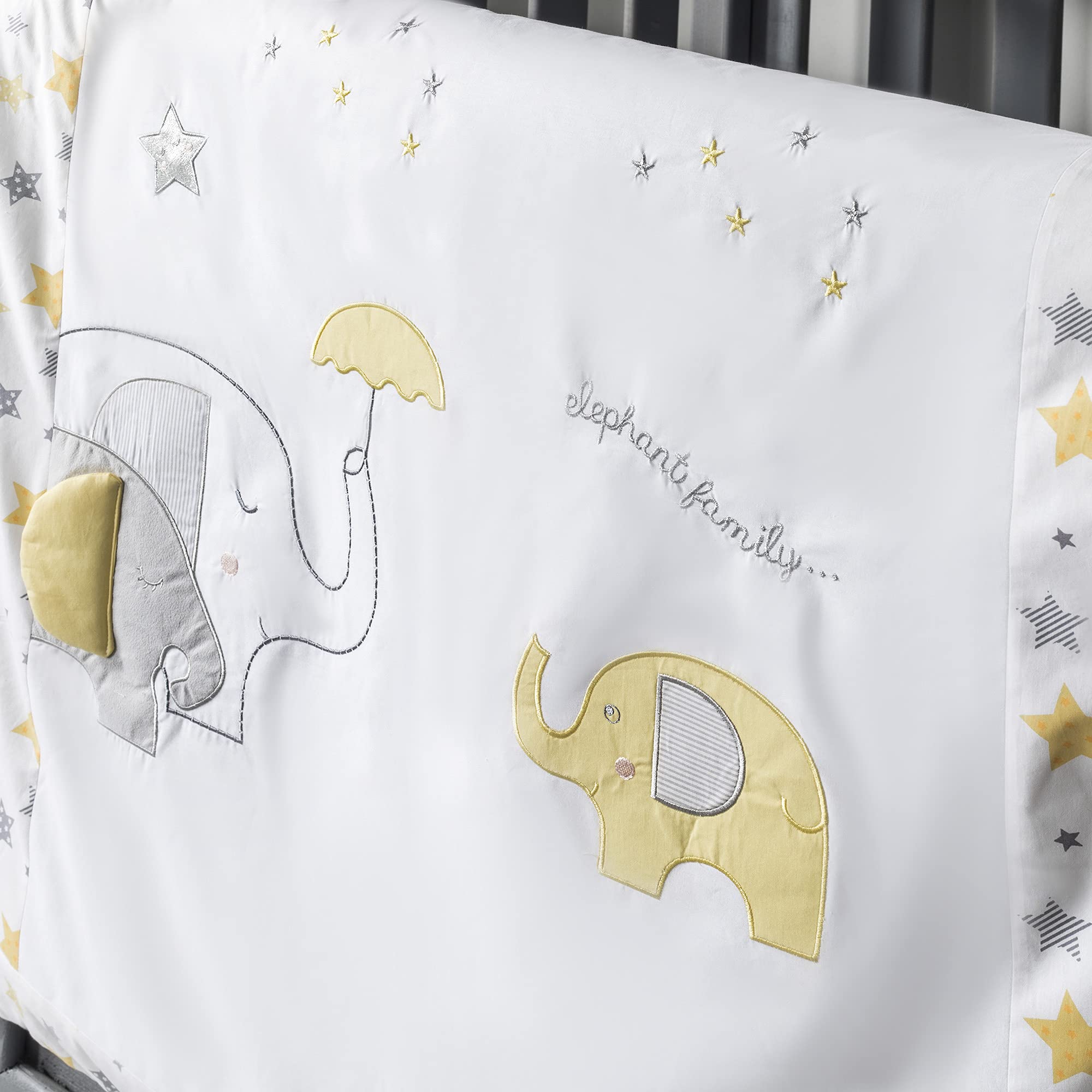 QoupQuru Baby Crib Bedding Set - 100% Turkish Cotton - Nursery Crib Bedding Sets for Boys & Girls - Elephant Design - 4 Color Variations by QQ Baby (Yellow, 7 Pieces)