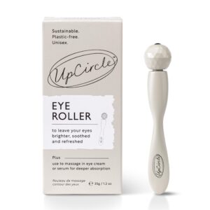 upcircle eye roller 1pc – metal + plastic-free – for dark circles + puffy eyes – with cooling effect to boost circulation for healthy glow – sustainable + unisex