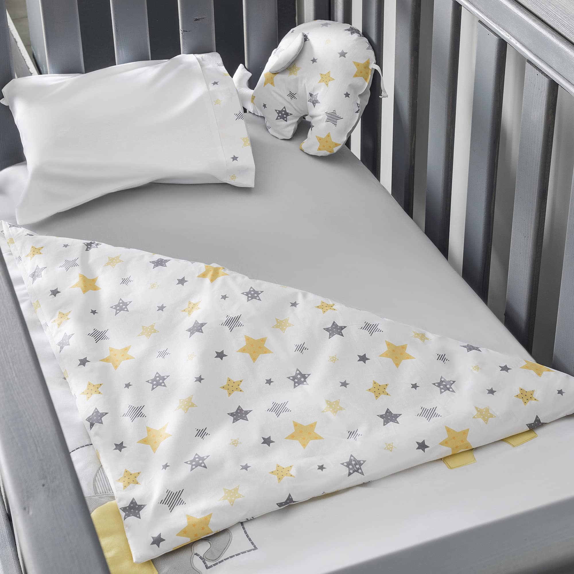 QoupQuru Baby Crib Bedding Set - 100% Turkish Cotton - Nursery Crib Bedding Sets for Boys & Girls - Elephant Design - 4 Color Variations by QQ Baby (Yellow, 7 Pieces)