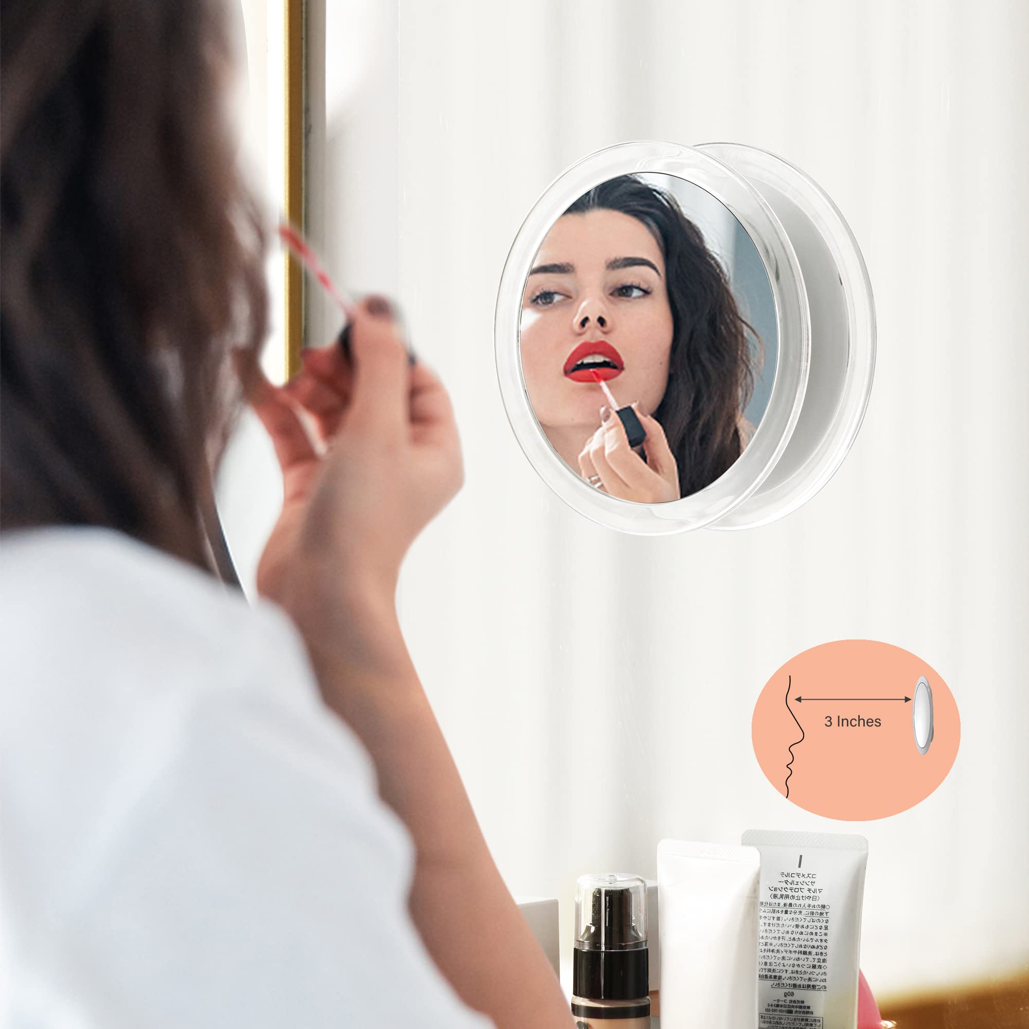 15X Magnifying Mirror -Snowflakes 6-Inch Round Makeup Mirror with Suction Cups for Easy Mounting - Ideal for Makeup, Eyeliner Application, Tweezing, Blackhead & Blemish Removal -Travel-Friendly