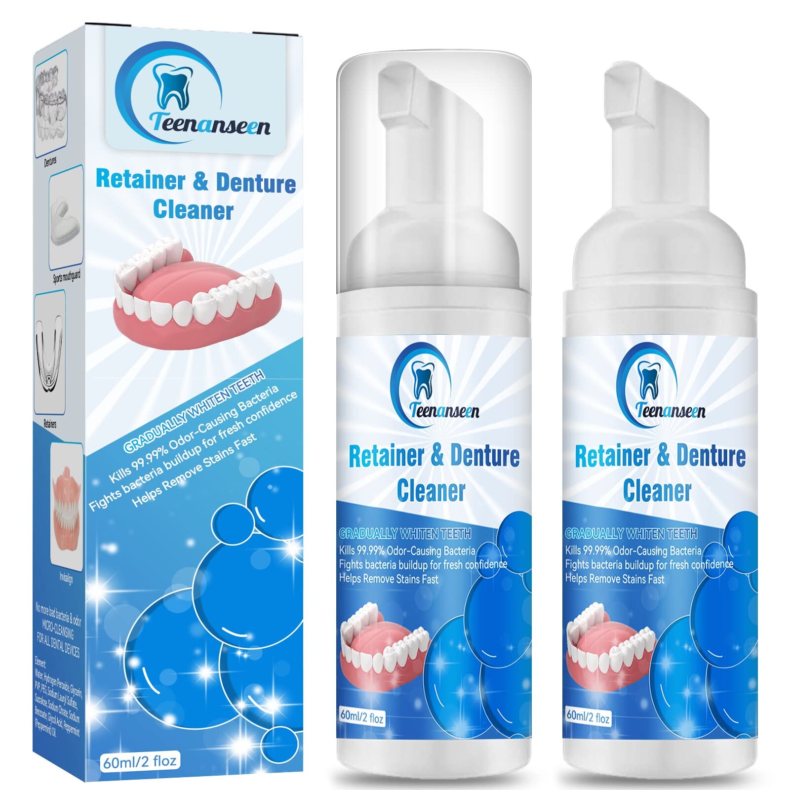 Aligner Cleaner, Denture Cleaner and Whitener Paste Foam Perfect for Sports Mouth Guard and Denture, Fast-Acting Alternative to Retainer Cleaner Tablets, Whitens Teeth and Fights Bad Breath 2 Pack