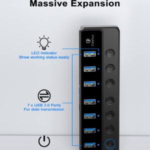 7-Port USB 3.0 Hub, Qeefun 3.0 Powered, USB Adapter USB Extender USB Port Expander USB hub for Laptop, PC, USB Flash Drives, and More ……