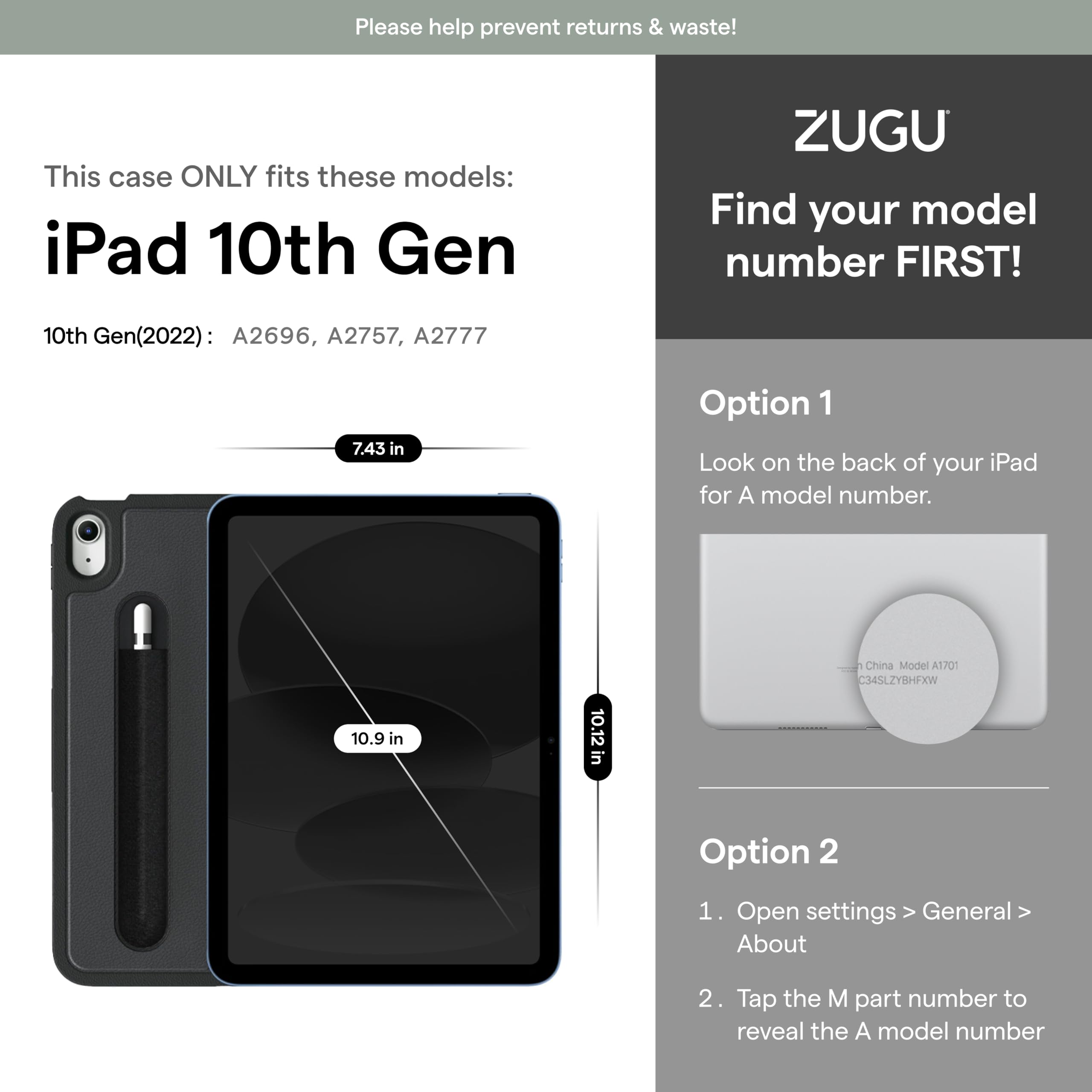 ZUGU CASE for iPad 10.9 Inch Case iPad 10th Generation Case (2022) | Slim Protective Case | Magnetic Stand & Sleep/Wake Cover 10th Gen iPad Case | Model #s A2696, A2757, A2777 | Stealth Black