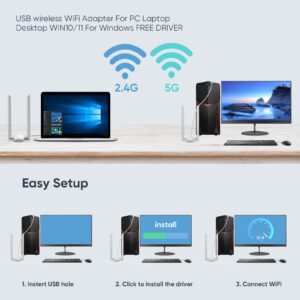 AX1800 WiFi 6 USB WiFi Adapter for PC,USB WiFi Adapter Dual High Gain 5Dbi Antenna 5Ghz/2.4Ghz WiFi Dongle Wireless Adapter for Desktop/Laptop Supports Windows10/11,USB 3.0 Computer Network Adapters