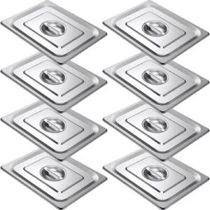 8 pack steam table pan lids solid hotel pan covers bulk 304 stainless steel roasting food tray lids with handle for restaurant buffet catering (12.8 x 10.4 inch, 1/2 half size)