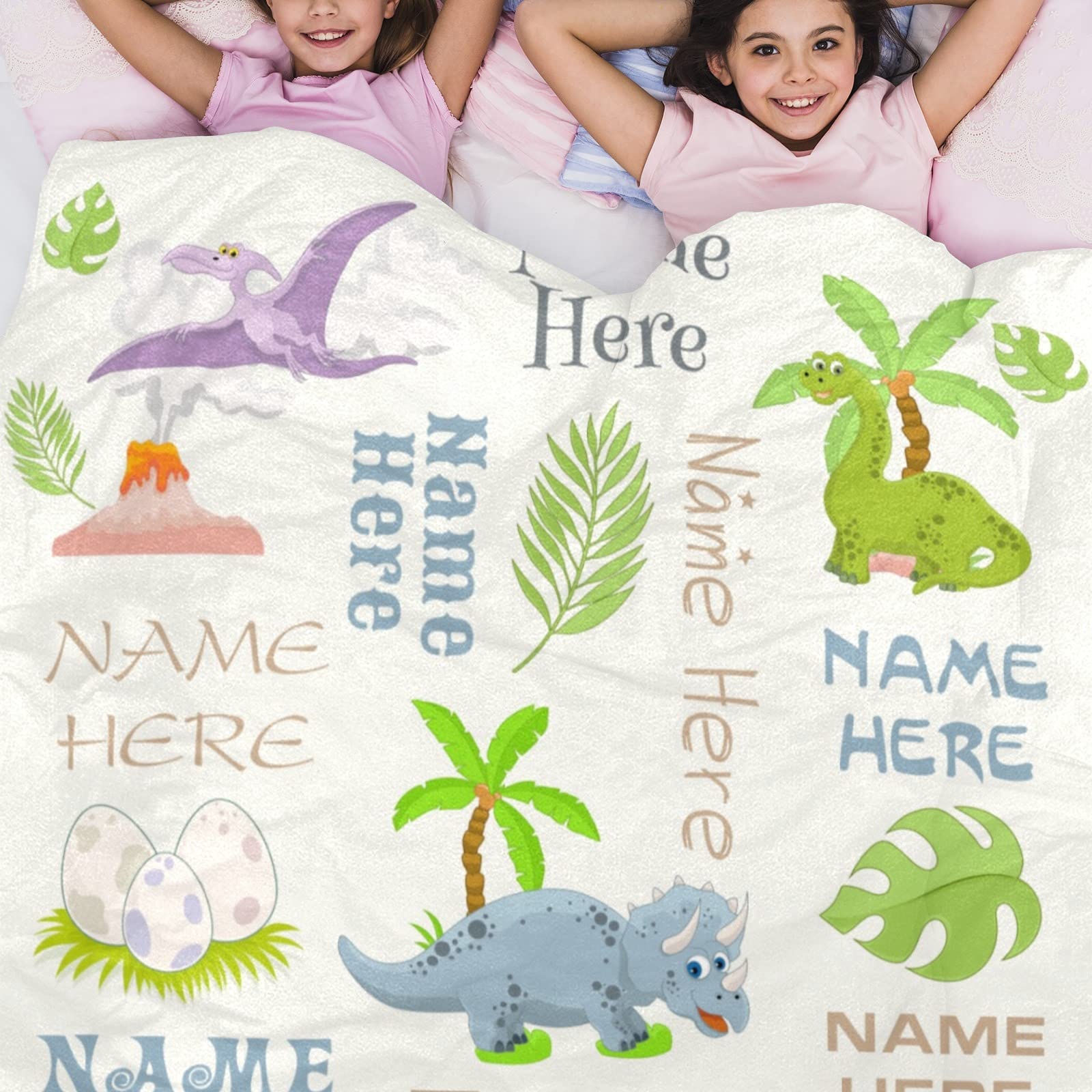 Personalized Dinosaur Throw Blanket for Kids Boys, Dinosaur Design Custom Name Baby Blanket, Baby Swaddle Blankets with Cute Animal, Customized Swadding Blanket for Toddler Newborn Birthday Gifts