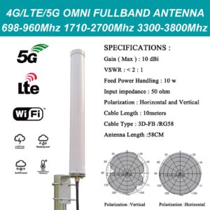 High Gain 10dBi Antenna Universal Wide-Band 4G / LTE 5G WiFi Hotspot Cellular Fullband Antennas and Omni Directional Outdoor Pole Wall Mount Wideband 698-3800MHz Antenne for Verizon, AT&T T-Mobile