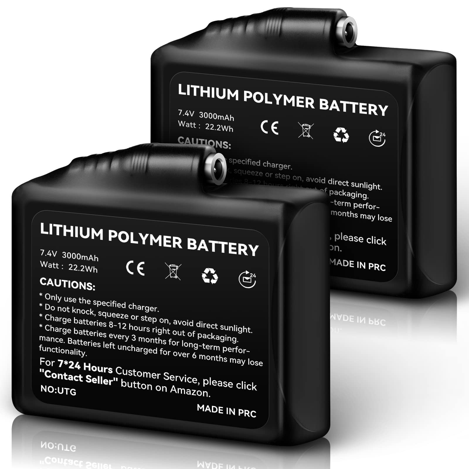 3000mAh 7.4V Battery Pack Rechargeable Lithium Polymer Batteries for Heated Gloves Mittens Liners Socks（2-Pack）