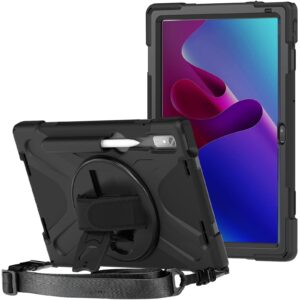 procase for lenovo tab p11 pro 11.2" gen 2 2022 (tb-132fu/tb-138fc) case, rugged heavy duty shockproof cover with hand strap shoulder strap for 11.2 inch lenovo tab p11 pro 2nd generation -black