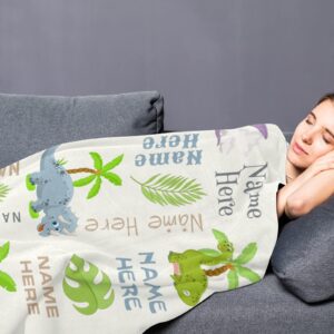 Personalized Dinosaur Throw Blanket for Kids Boys, Dinosaur Design Custom Name Baby Blanket, Baby Swaddle Blankets with Cute Animal, Customized Swadding Blanket for Toddler Newborn Birthday Gifts