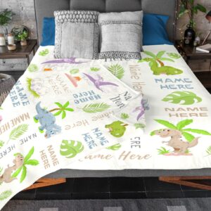 Personalized Dinosaur Throw Blanket for Kids Boys, Dinosaur Design Custom Name Baby Blanket, Baby Swaddle Blankets with Cute Animal, Customized Swadding Blanket for Toddler Newborn Birthday Gifts