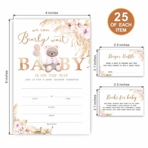 Baby Shower Invitations, Diaper Raffle Tickets and Baby Shower Book Request Cards, Bear Boho Floral Baby Gender Reveal Party Supplies, Gender Neutral Baby Shower Decorations - 25 Sets(YQKTZ-013)