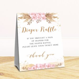 50 Diaper Raffle Tickets and 1 Self-standing Diaper Raffle Sign, Blush Pink Boho Floral Baby Gender Reveal Party Supplies, Gender Neutral Baby Shower Decorations - LBLK-019