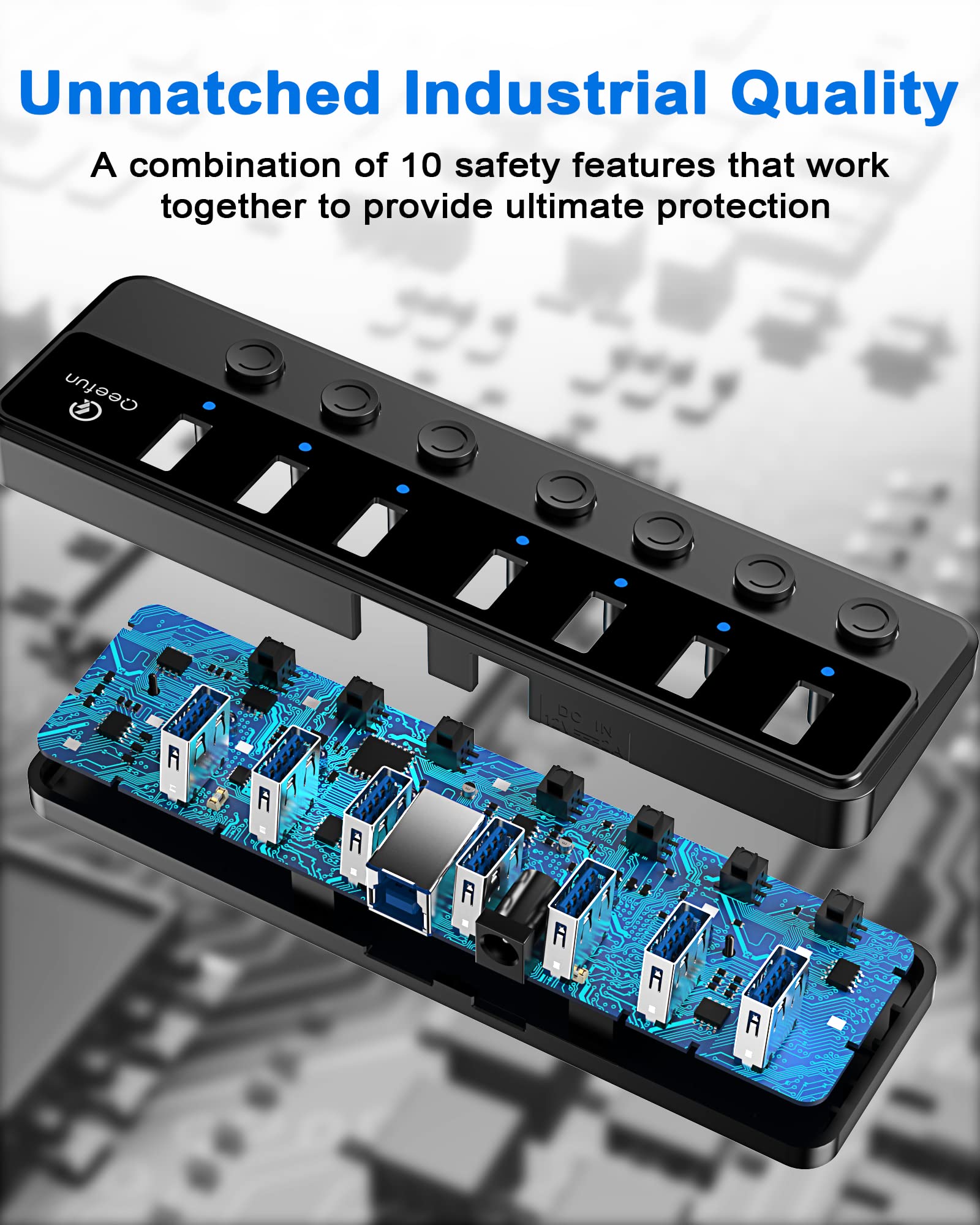 7-Port USB 3.0 Hub, Qeefun 3.0 Powered, USB Adapter USB Extender USB Port Expander USB hub for Laptop, PC, USB Flash Drives, and More ……