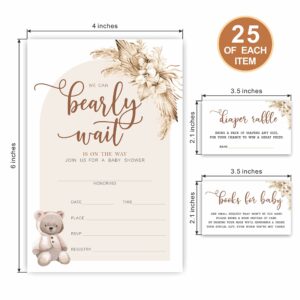 Baby Shower Invitations, Diaper Raffle Tickets and Baby Shower Book Request Cards, Bear Boho Floral Baby Gender Reveal Party Supplies, Gender Neutral Baby Shower Decorations - 25 Sets(YQKTZ-014)