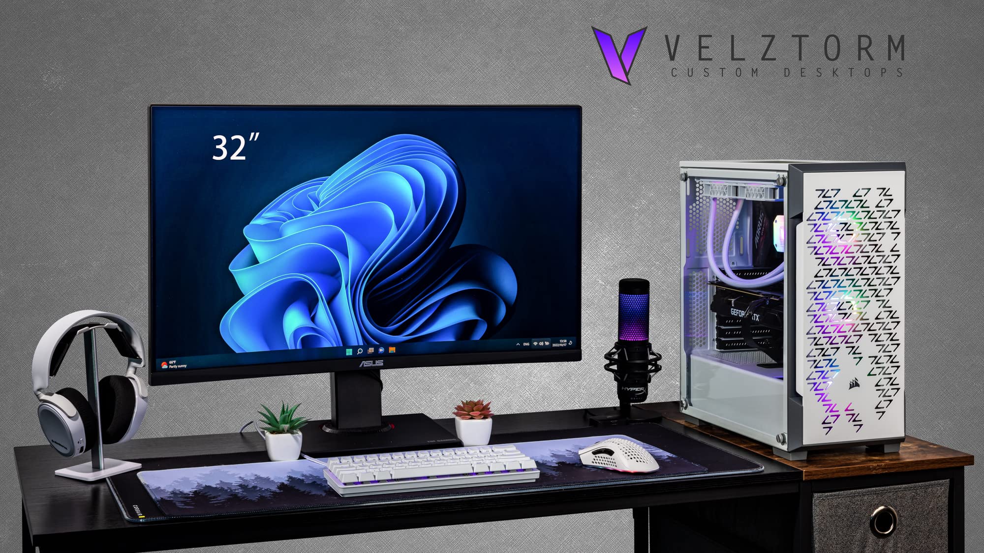 Velztorm White Ferrux II CTO Gaming Desktop (Intel i9-12900K 16-Core, GeForce RTX 3080 10GB, 32GB DDR4, 1TB PCIe SSD + 1TB HDD (3.5), 240mm AIO, 750W PSU, WiFi 6, BT 5.1, Win 11 Home) VELZ0072