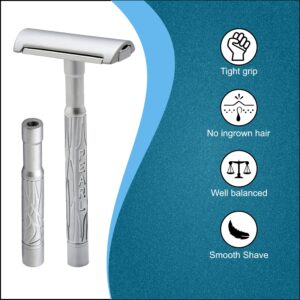 Pearl K2 Dual handle Double Edge Safety Razor made with Brass Metal Handle - New Premium Razor with two handle (long & short) and 10 Premium Stainless Steel Blades for smooth & Irritation-free shave