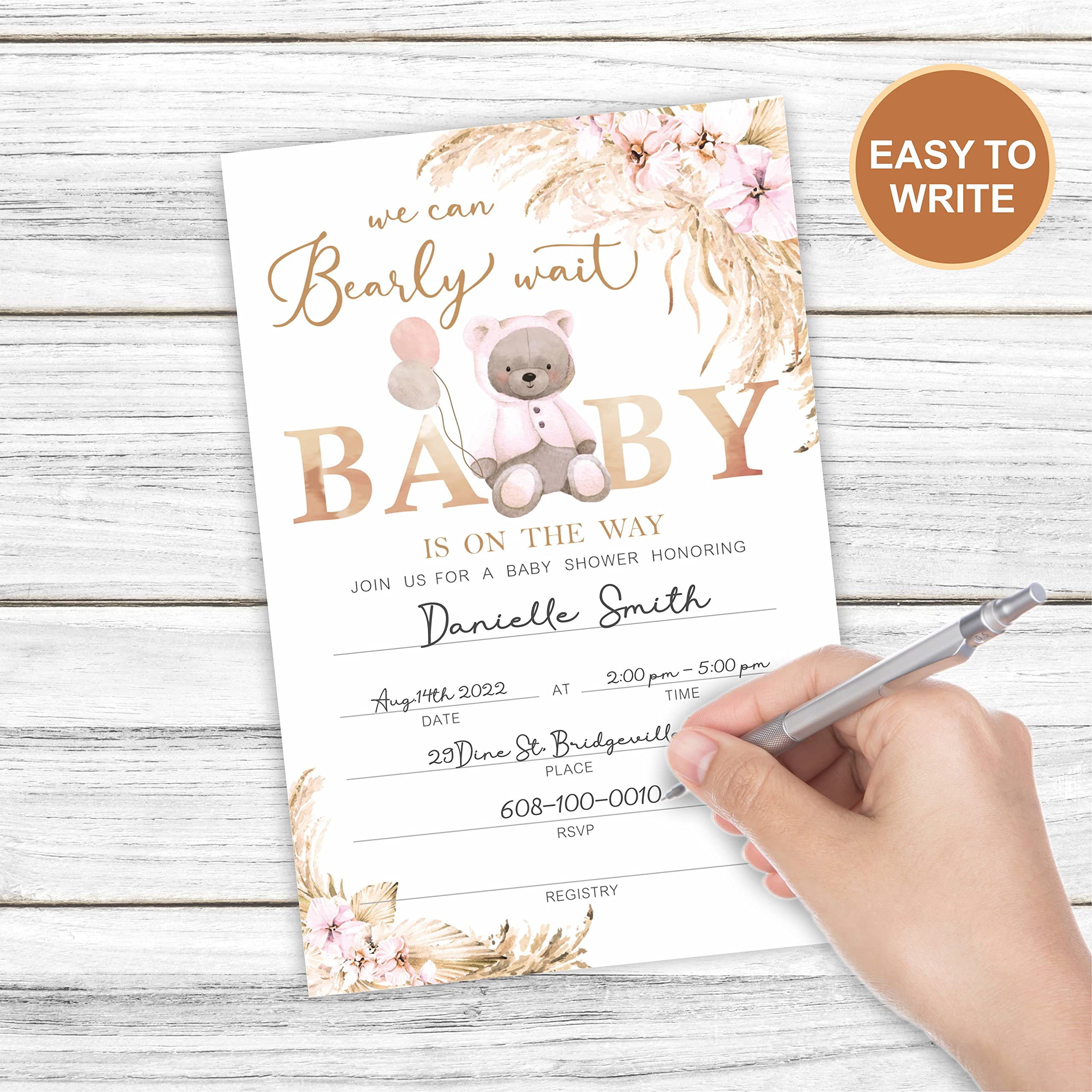 Baby Shower Invitations, Diaper Raffle Tickets and Baby Shower Book Request Cards, Bear Boho Floral Baby Gender Reveal Party Supplies, Gender Neutral Baby Shower Decorations - 25 Sets(YQKTZ-013)