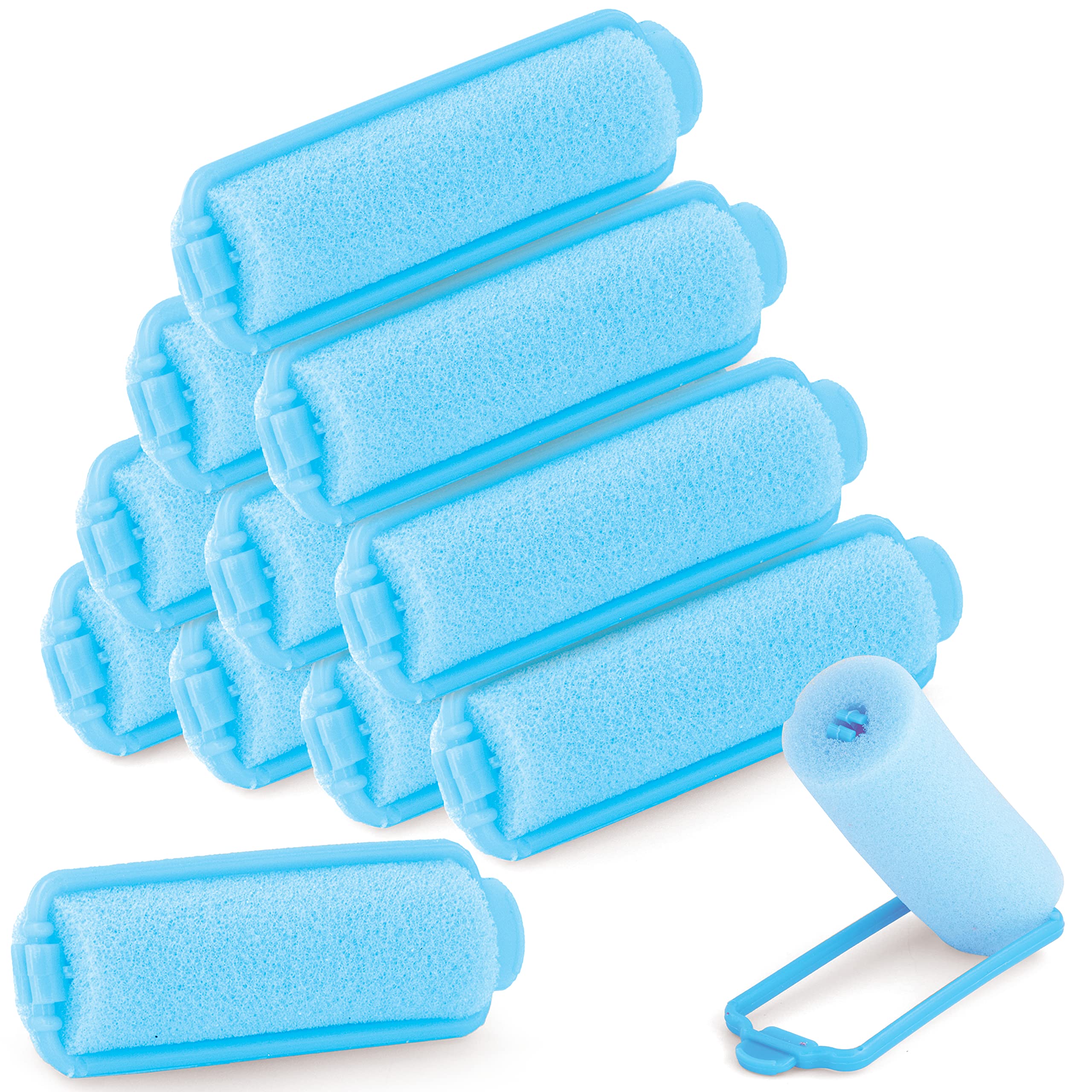 Foam Hair Roller Set, Heatless Hair Curlers to Sleep In, Self-Fastening, Soft Wave Curlers for Short and Medium Hair, Blue, 1.5CM 12 Pieces – By Rampro