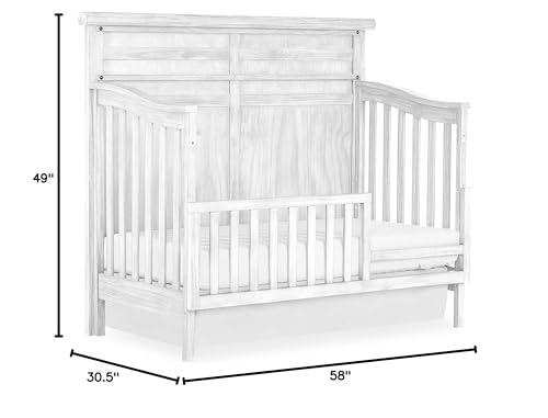 Evolur Andorra 5-in-1 Convertible Crib in Weathered White, Greenguard Gold and JPMA Certified, Made of Hardwood, Easy to Assemble, Wooden Nursery Furniture