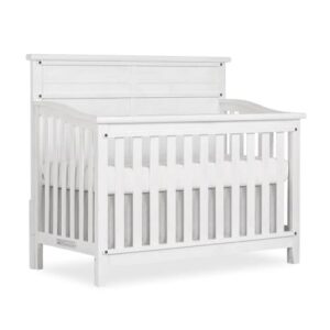 evolur andorra 5-in-1 convertible crib in weathered white, greenguard gold and jpma certified, made of hardwood, easy to assemble, wooden nursery furniture