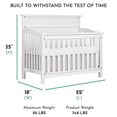 Evolur Andorra 5-in-1 Convertible Crib in Weathered White, Greenguard Gold and JPMA Certified, Made of Hardwood, Easy to Assemble, Wooden Nursery Furniture