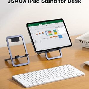 JSAUX Universal Tablet Stand, Portable Foldable Tablet Holder for Desk Compatible with iPad Mini/Air, Samsung Galaxy Tab, Kindle Fire, Steam Deck, Switch, ROG Ally, iPhone and Other Tablets-Gray