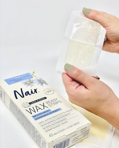 Nair Sensitive Hair Remover Wax Ready Strips, Legs and Body Hair Removal Wax Strips, 40 Count